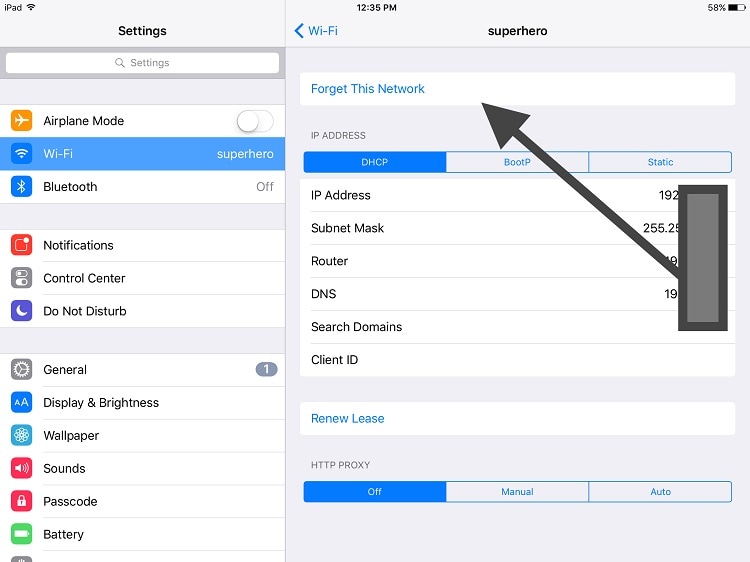 forget wifi network ipad