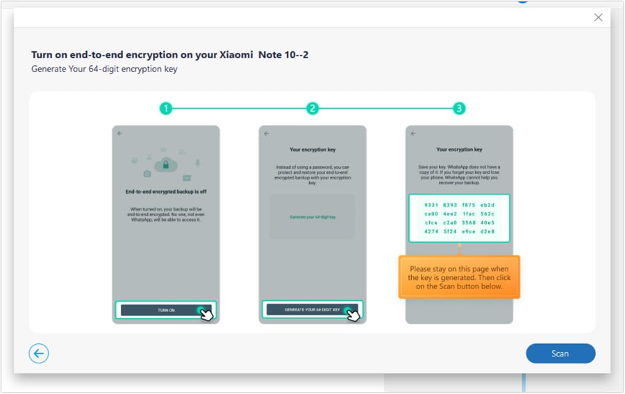 generate an encrypted key to scan