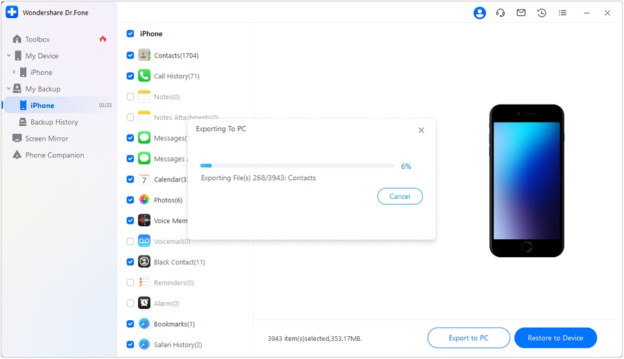 conclude exporting backup data