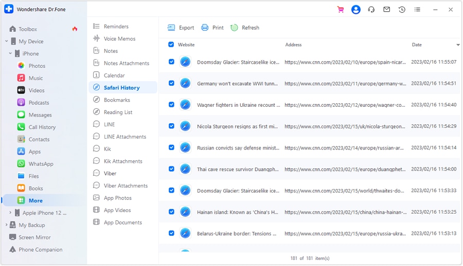 dr.fone safari bookmarks sync process