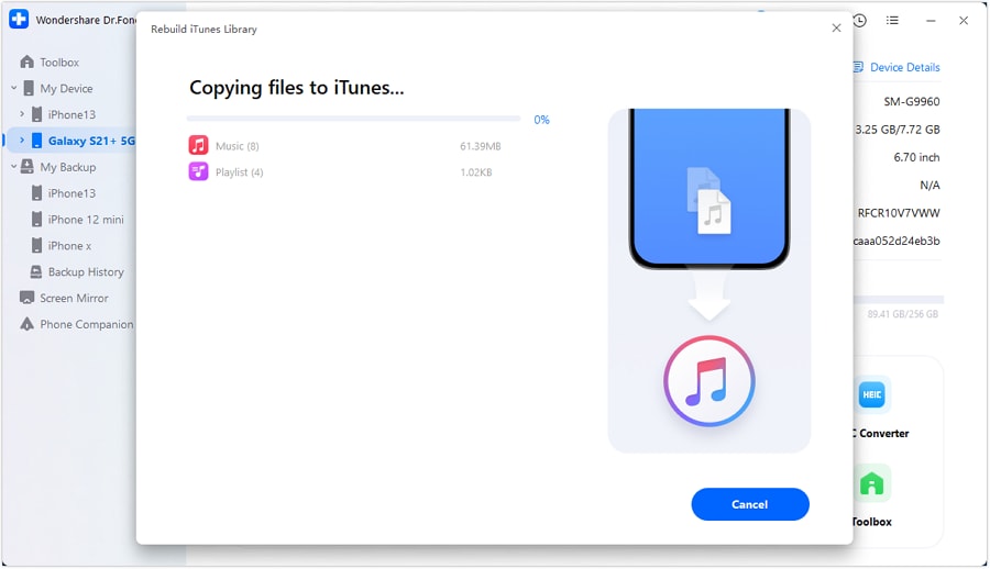  transferring data to itunes