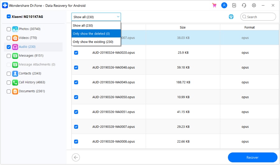 select which files to recover