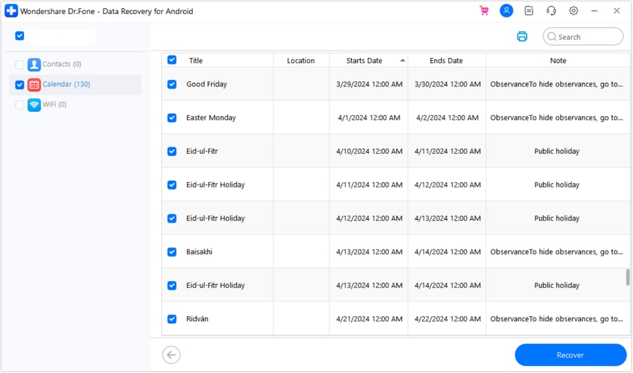 selecting the data to restore to your samsung s23