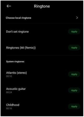 choose the desired ringtone