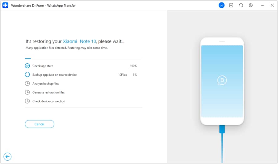 observe whatsapp business transfer progress