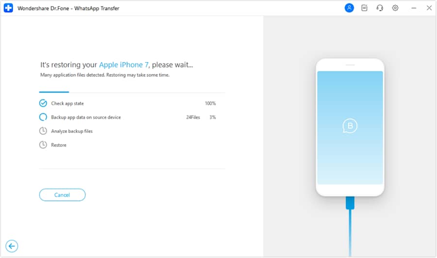 view the progress of ios transfer