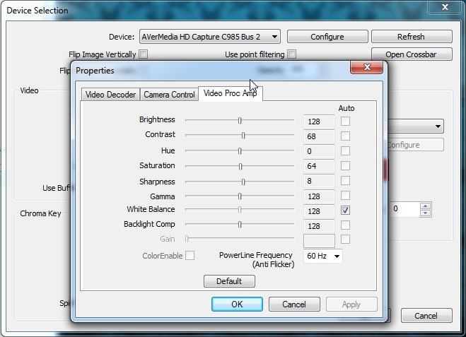 webcam setting