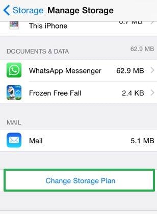 tap on Change Storage Plan