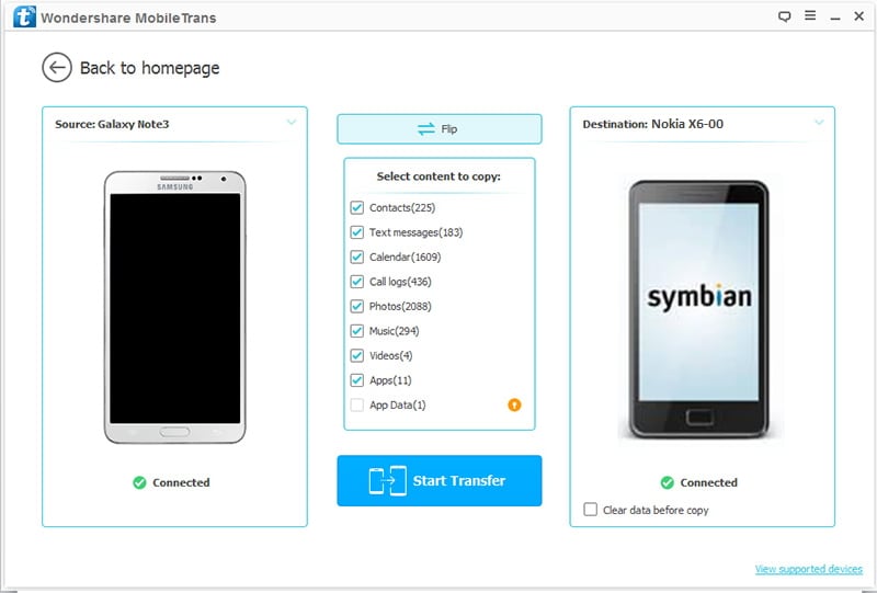 connect devices to transfer contacts from Android to Nokia 