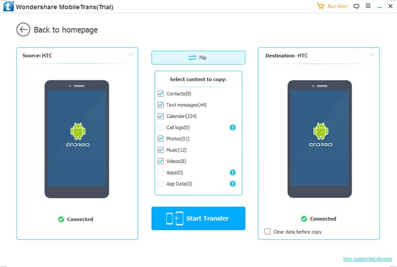 connect devices to transfer data from HTC to HTC