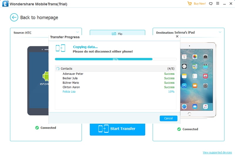 transfer data from HTC to iPad