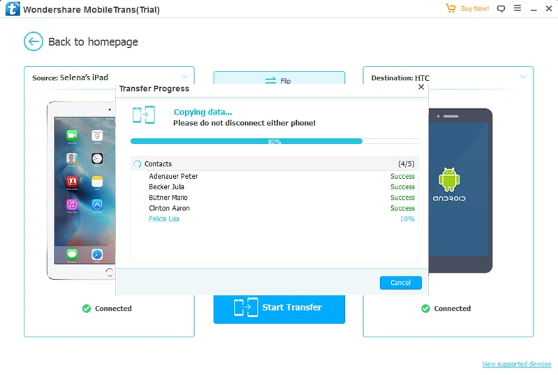 transfer data from iPad to HTC completed