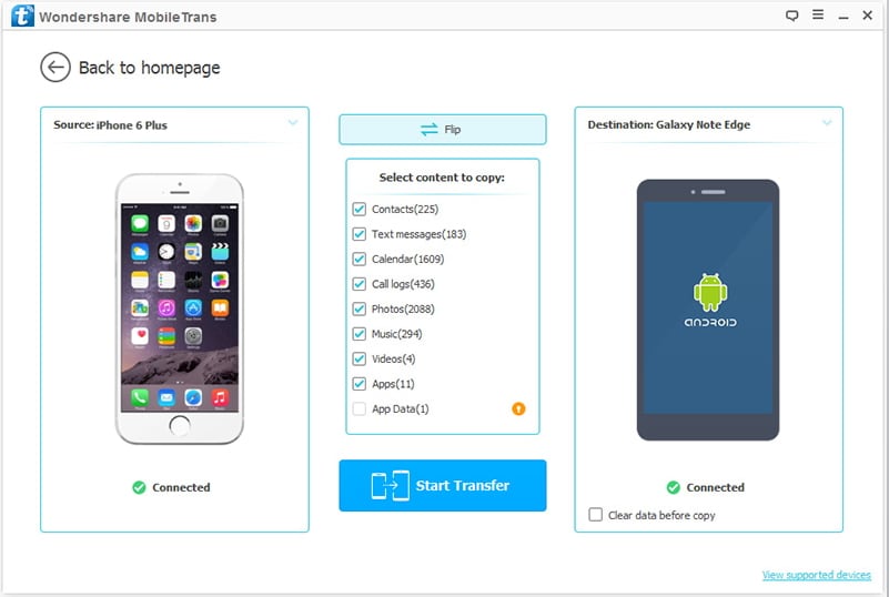 start to transfer data from iPhone to Samsung