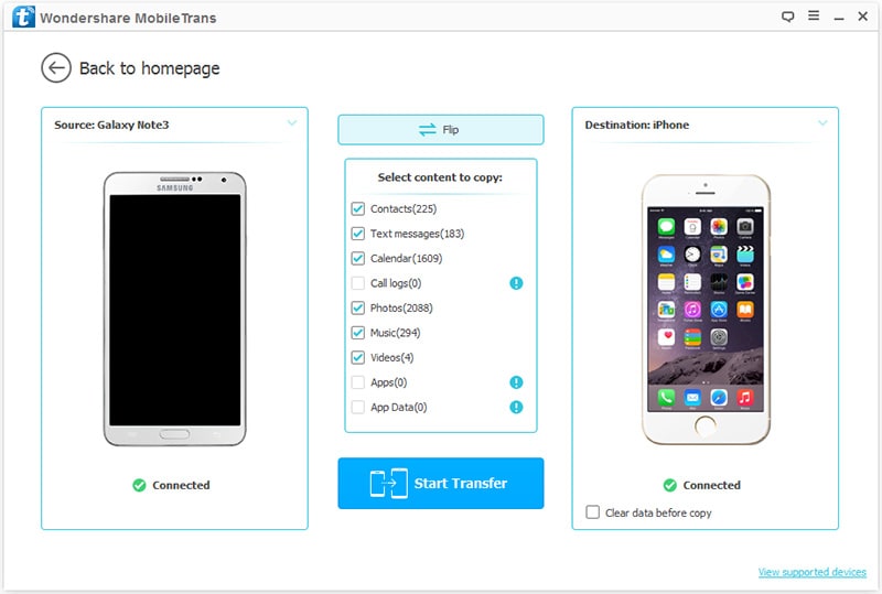 connect devices to transfer text messages to new phone