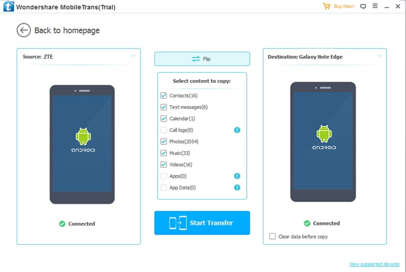 connect to transfer data from ZTE to Android