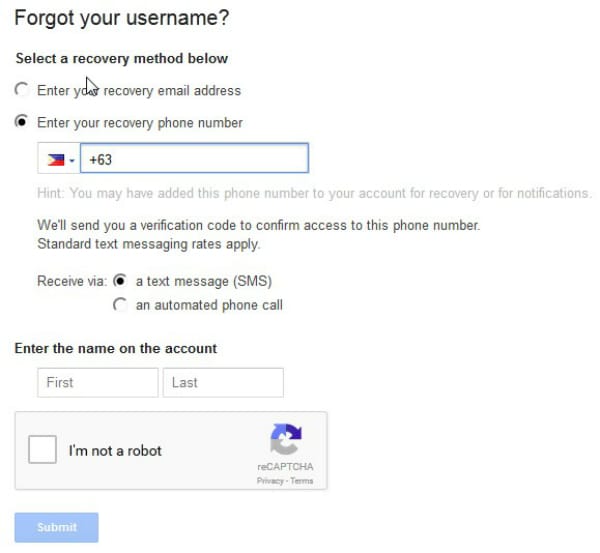 reset Gmail password on Android-submit the process