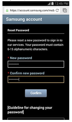 samsung account password reset