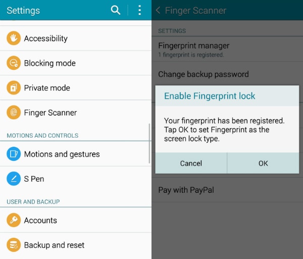 Register Samsung fingerprint lock