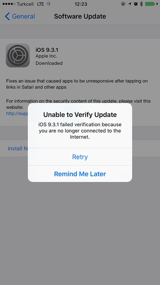iOS 9.3 Update Fails on iPhone 5s