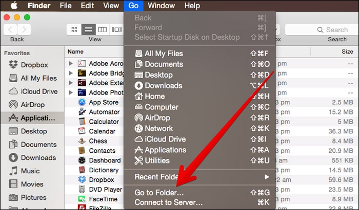 Click on Go to Folder on Mac