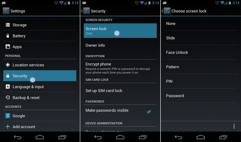 android lock screen settings