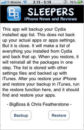 Maak een back-up van gejailbreakte iPhone apps met AptBackup.