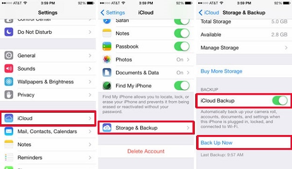 setting iCloud storage backup