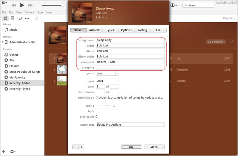 Transfer MP3 to iPad with iTunes: Edit Music Info
