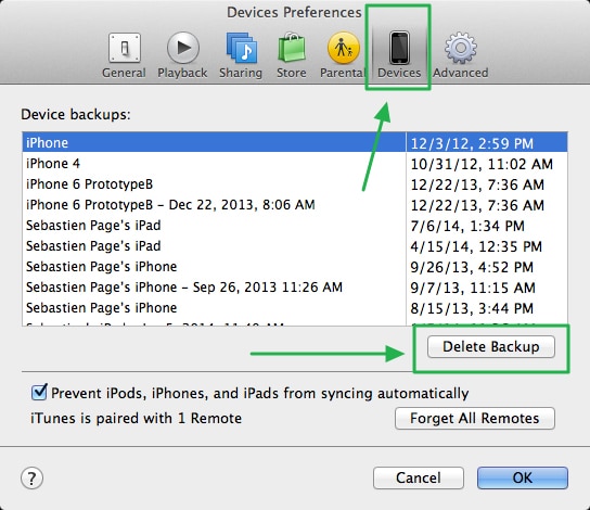 Verwijder een iPhone back-up uit iTunes.