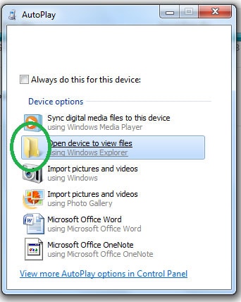 open device to view files