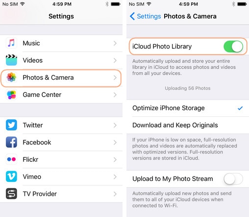 how to upload camera roll to icloud photo library