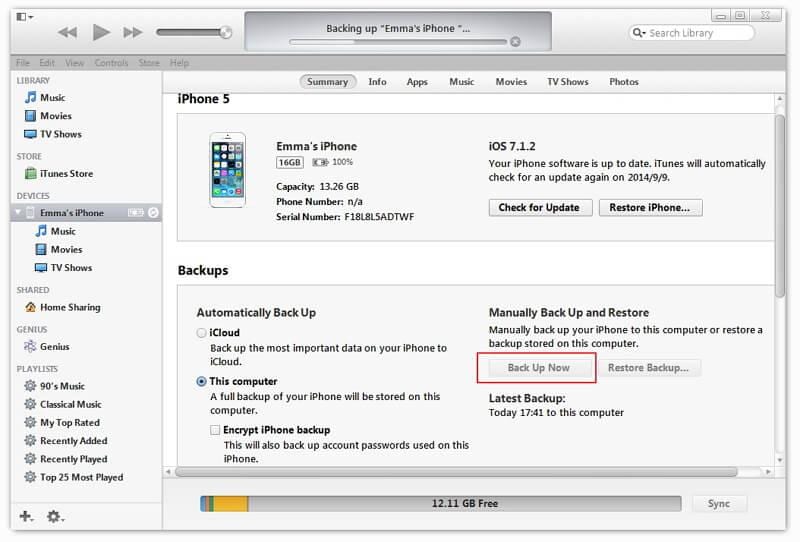 how to backup iPhone contacts to iTunes