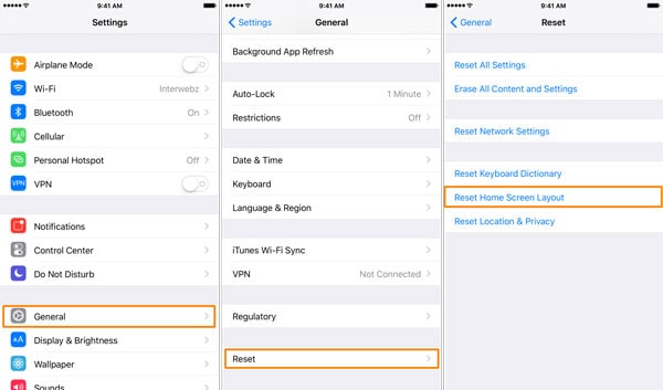 reset home screen layout iphone