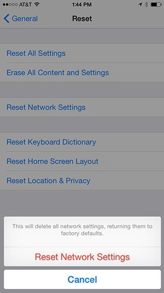 reset all settings