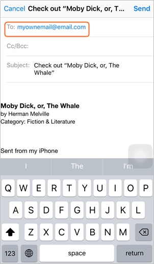 Transfer Books from iPad to computer using Emails - step 3: type the email address and send the email