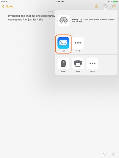 How To Transfer Notes from iPad to Computer Using Email - Tap Share Icon