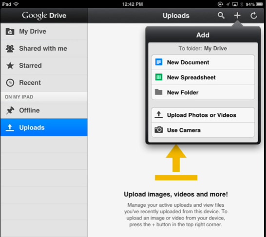 Transfer Photos from iPad to PC Using Google Drive - Choose Photos