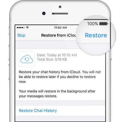 restore whatsapp backup iphone from icloud