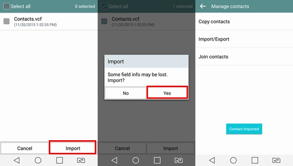 import contacts from the transferred vcf file