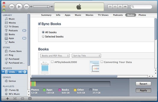 Transfer PDF Files from PC to iPad with iTunes - click Apply button to sync