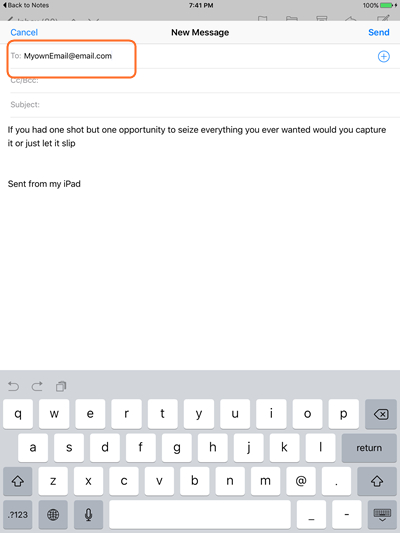 Transfer Notes from iPad to Computer Using Email - step 3: choose Gmail option