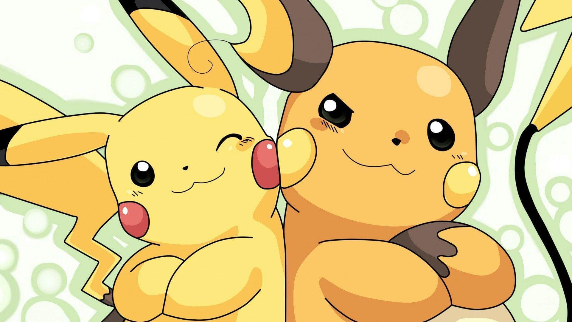 Pikachu (links) evolueert tot Raichu (rechts)